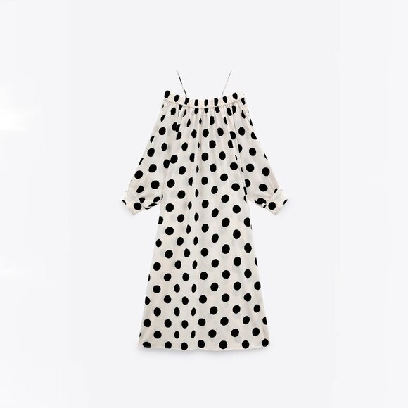 NWT Zara off-white ecru and black polka dot dress, S - Picture 10 of 15